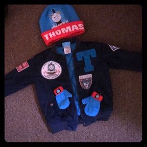Thomas and Friends 3T winter coat hat and mittens
